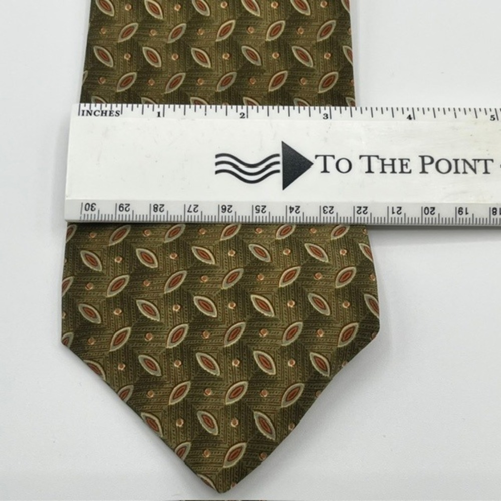 Geoffrey Beene Mens Silk Tie Olive Green Geometric Teardrop Made in Italy 3.75" - Picture 2 of 5